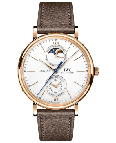 IWC Portofino Automatic Calendar Watch IW359002 - White Dial, 18K Rose Gold Case with Brown Leather Strap (white, arb11836)