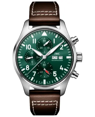 IWC Pilot's Chronograph Automatic: Green Dial Brown Leather Strap - Model IW378005 (green, arb11853)