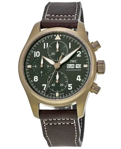 iw387902 IWC Pilot's Spitfire Chronograph Green Dial Brown Leather Strap Men's Watch (green, arb11857)