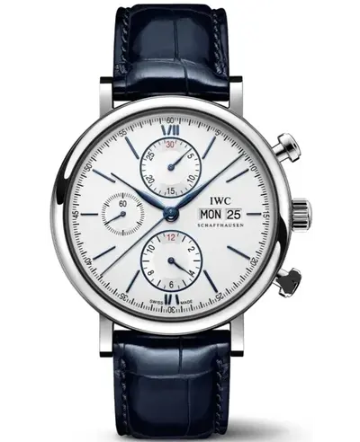 IWC Portofino Chronograph Silver Dial Blue Leather Alligator Strap Men's Watch iw391037 (arb11884)