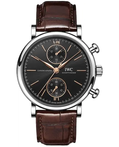 IWC Portofino Chronograph Automatic Model IW391404 Black Dial Brown Leather Strap Men's Watch (black, arb11885)