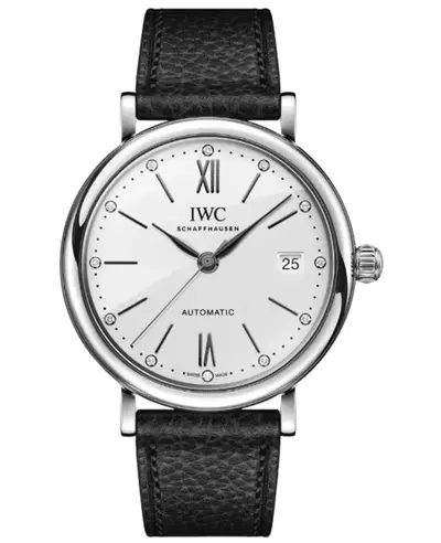 Women's IWC Portofino Automatic 37 White Diamond Dial Black Leather Strap Watch IW458610 (white, arb11902)
