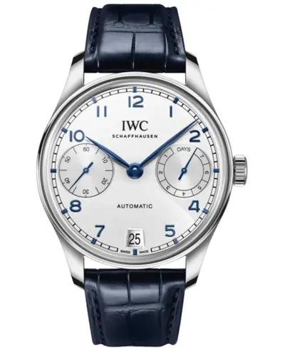 IWC Portugieser Automatic 7 Day Power Reserve Silver Dial Blue Leather Strap Men's Watch IW501702 (arb11918)