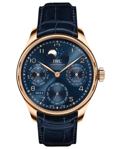 IWC Portugieser Perpetual Calendar Automatic Blue Dial 18K Rose Gold Leather Strap Men's Watch IW503312 (blue, arb11924)