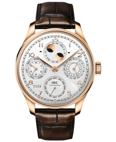 IWC Portugieser Perpetual Calendar Automatic Silver Dial 18K Rose Gold Leather Strap Men's Watch IW503701 (arb11929)