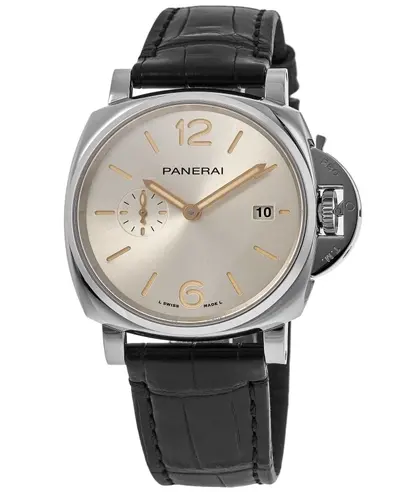 Panerai Luminor Due PAM01249 Ivory Dial 42mm Men's Automatic Watch with Rose Gold Tone Hands and Black Leather Strap (arb12545)