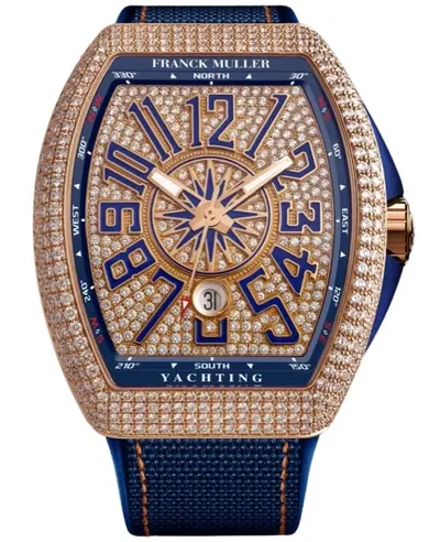 Brand New Authentic Franck Muller Vanguard Yachting Gem Set Dial Fabric Strap Men's Watch Model V41SCDCDYACHT5NBL V 41 SC DT YACHT D CD (BL) 5N (arb12783)