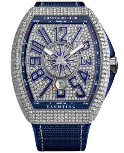 Vanguard Yachting Gem Set Dial Fabric Strap Men's Watch Model V 41 SC DT Franck Muller V 41 SC DT YACHT D CD (BL) AC (arb12784)