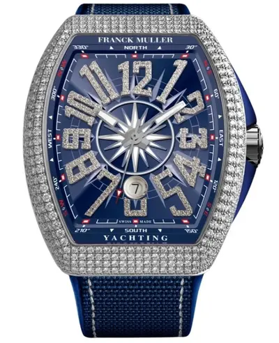 Franck Muller Vanguard Yachting Blue Dial Diamond Fabric Strap Watch - Model V41SCDYACHTNBRDACBL V 41 SC DT YACHT D NBR CD (BL) AC (blue, arb12785)