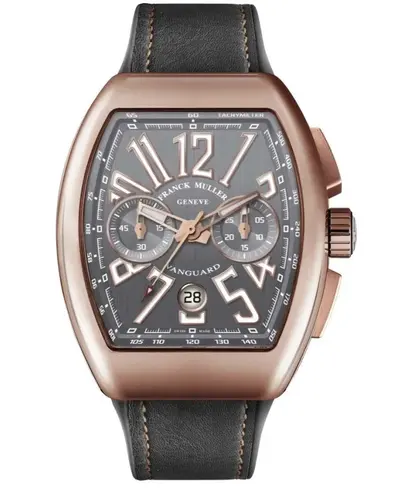 Franck Muller Vanguard Grey Chronograph Dial 18k Rose Gold Leather Strap Men's Watch - Model V45CC DT (TT) 5N V 45 CC DT (TT) 5N (arb12789)