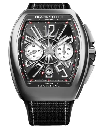 Franck Muller Vanguard Yachting Black Chronograph Fabric Strap Men's Watch [Model V45CC DT YACHT (NR) AC] V 45 CC DT YACHT (NR) AC (black, arb12795)