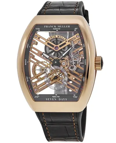 V45S6SQTNR5N Franck Muller Vanguard 7 Day Power Reserve Skeleton Rose Gold Men's Watch V45S6SQT5NNR (arb12811)