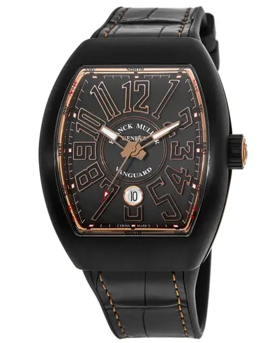 Franck Muller Vanguard Classical Men's Watch Model V45SCDTTTNRBR5N - Titanium Case Gold Accented Dial Leather Strap V 45 SC DT TT NR BR (5N) (black, arb12851)
