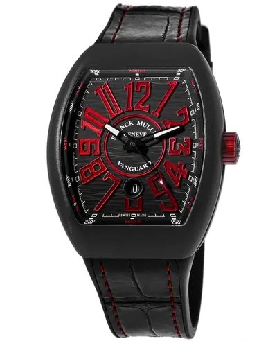 Franck Muller Vanguard Black Titanium Red Markers Rubber Strap Men's Watch V 45 SC DT NB RR RED (black, arb12854)