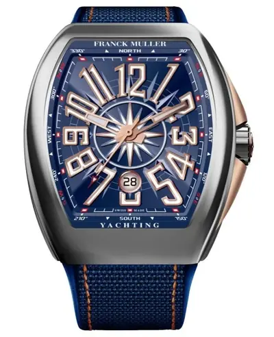Franck Muller Vanguard Yachting Blue Dial Fabric Strap Men's Watch Model V45SCYACHSTG5NBL V 45 SC DT YACHT STG (5N) AC (blue, arb12863)
