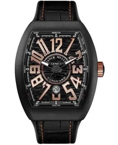 Franck Muller Vanguard Classical Men's Watch - Black Dial, PVD Coated Titanium Case with Alligator Leather Strap (Model V45SCBRNRTTCB-5N) (black, arb12880)