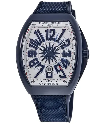 Franck Muller Vanguard Yachting White Blue Dial Ceramic Case Mens Watch Model V45SCYACHCRBLMCBLW V 45 SC DT YACHT CR BL MC (BL) CR (white, arb12887)