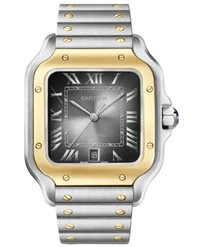 Cartier Santos De Cartier Automatic Grey Dial 18K Yellow Gold Bezel Steel Men's Watch Model W2SA0030 (arb12917)