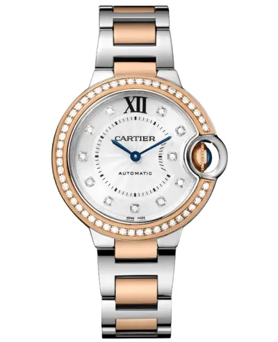 Authentic Cartier Ballon Bleu de Cartier W3BB0023 Automatic Silver Dial 18K Rose Gold Diamond Bezel Steel Women's Watch (arb12918)