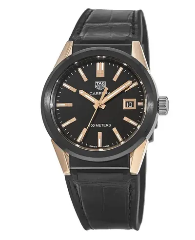 Tag Heuer Carrera Quartz WBG1350.FC6418 Black Dial with Rose Gold Details and PVD Steel Case (black, arb12989)