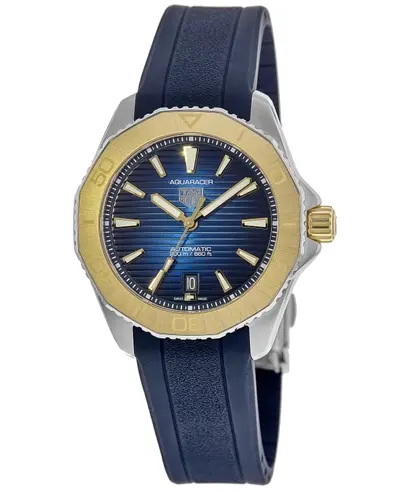 Tag Heuer Aquaracer Professional 200 Date Automatic Blue Dial Gold Bezel Rubber Strap Men's Watch - Model WBP2150.FT6210 (blue, arb13069)