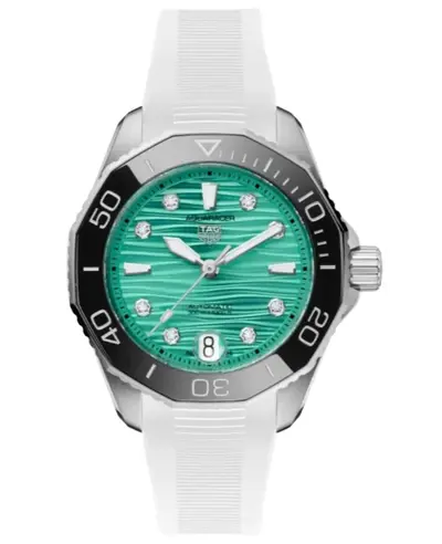 Tag Heuer Aquaracer Professional 300 Date Automatic Turquoise Dial White Rubber Strap Women's Watch WBP231K.FT6234 (arb13077)