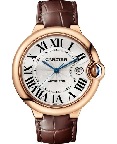 Cartier Ballon Bleu de Cartier WGBB0030: Silver Dial, Rose Gold Case with Brown Alligator Strap (arb13099)