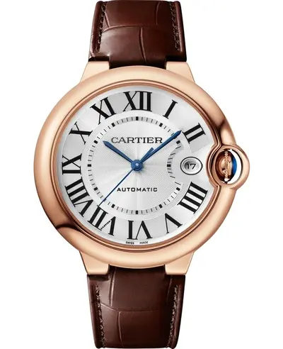 Cartier Ballon Bleu de Cartier Men's Watch WGBB0035, 18K Rose Gold Case, Silver Dial with Black Roman Numeral Hour Markers and Minute Indicators Around Inner Rim, Automatic Calibre 1847 MC Movement, Date Function (arb13100)