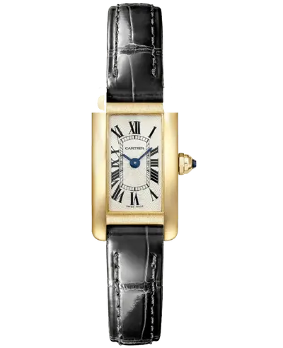 WGTA0038 Cartier Tank Americaine Mini Watch, Yellow Gold Case & Black Shiny Alligator Leather Strap (arb13121)