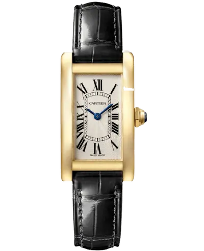 WGTA0039 Cartier Tank Americaine Small Silver Dial Yellow Gold Leather Strap Women's Watch (arb13122)