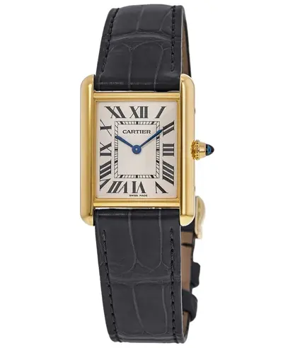 wgta0067 Cartier Tank Louis Large Silver Dial Yellow Gold Alligator Strap Women's Watch (arb13124)