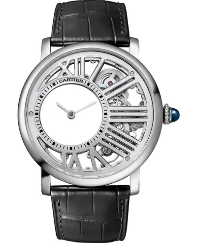 Cartier Rotonde De Cartier WHRO0014, Men's Skeleton Dial Palladium Leather Watch (arb13133)
