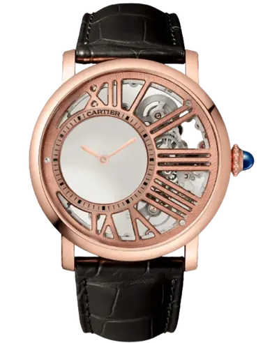 Cartier Men's Watch WHRO0060: 18K Rose Gold Skeleton Dial, Leather Strap (arb13135)