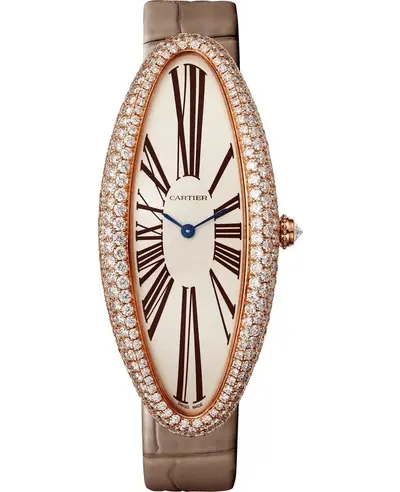 Cartier Baignoire Allongee Extra Large WJBA0008 - Women's Watch 18K Rose Gold Case, Silver Dial, Diamond Crown (arb13142)