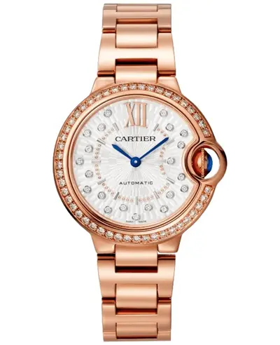 Cartier Ballon Bleu de Cartier Medium Automatic Silver Dial Diamond Bezel 18K Rose Gold Women's Watch Model WJBB0083 (arb13160)