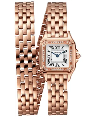 Cartier Panthere de Cartier Small Quartz Watch Model WJPN0051, Silver Dial with Diamond Bezel, 18K Rose Gold Case and Double Loop Bracelet (arb13174)