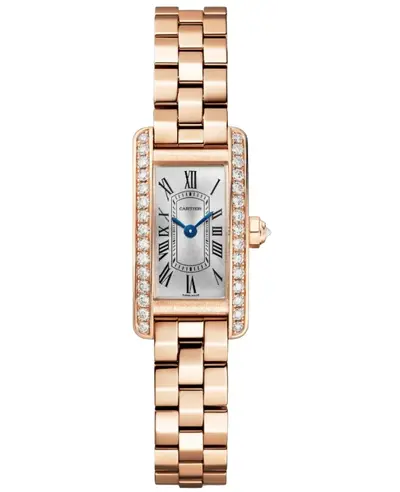 Authentic Cartier Tank Americaine Mini WJTA0043 18K Rose Gold Women's Watch - Silver Dial Diamond (arb13188)