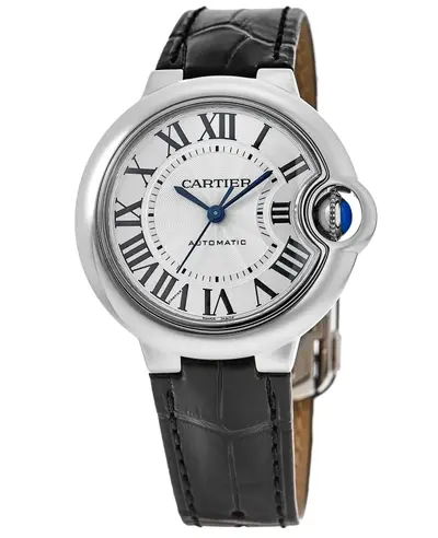 Cartier Ballon Bleu Watch WSBB0030 - 33mm Silver Dial, Leather Strap (arb13194)