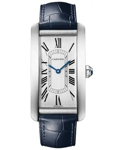 Cartier Tank Americaine Automatic WSTA0083 Men's Silver Dial Blue Leather Strap Watch (arb13255)