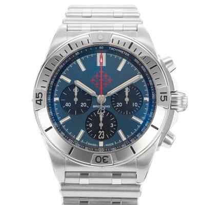 Pre-owned Breitling Chronomat 42 AB0134 Mens Analog Automatic Chronograph Blue Dial with Date and Subdials, Sapphire Crystal (blue, arb13459)