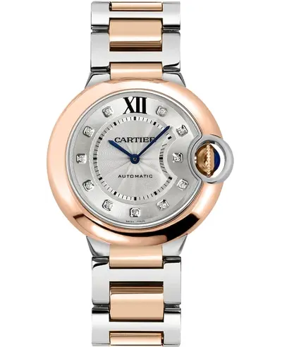 Cartier Ballon Bleu Women's Watch W3BB0007 - Silver Diamond Dial, 18K Rose Gold Bezel (arb13587)