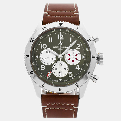 Pre-Owned Breitling Super Avi B04 Chronograph GMT Curtiss Warhawk AB04452A1L1X1 1118988 (green, arb13968)