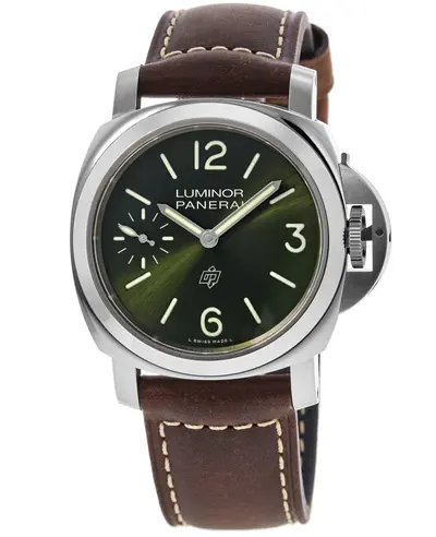 Panerai Luminor Logo Acciaio Manual Winding Mens Watch Model PAM01624 Green Dial Brown Leather Strap (green, arb12588)