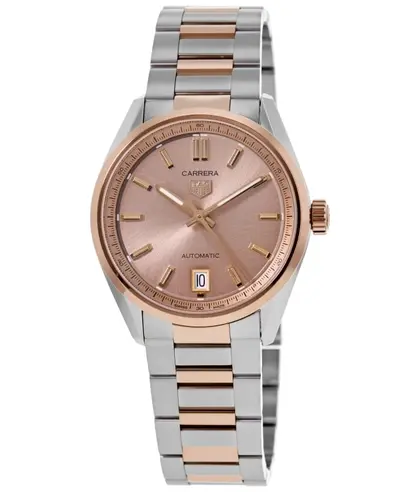 NEW Tag Heuer Carrera Date Automatic Pink Dial 18K Rose Gold Bezel Steel Watch WBN2350.BD0000 (pink, arb13025)