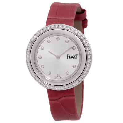 Piaget Possession Quartz Diamond Silver Dial Ladies Watch g0a44294 18kt white gold case with a red alligator leather strap (arb14887)
