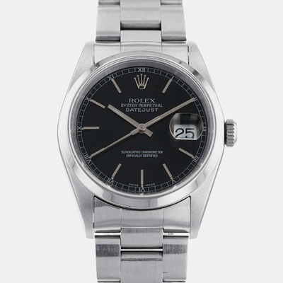 Rolex Black Stainless Steel Datejust 16200 Automatic Men's Wristwatch Reference Number: 1121851 (black, arb14905)