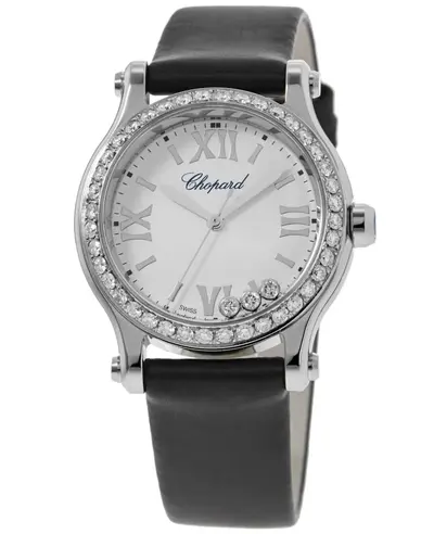 Chopard Happy Sport 30mm White Floating Diamond Dial Satin Strap Custom Diamond Bezel Women's Watch Model 278590-3001S-CD (white, arb15462)