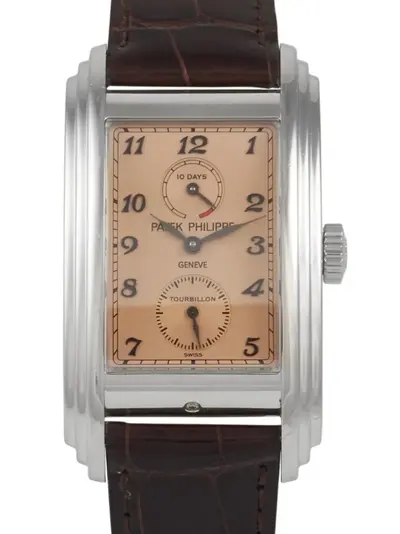 Patek Philippe Pre-Owned 10-Day Tourbillon with Date, Arabic Dial, Stick Hands, Platinum Case, Pink Rectangle Face - SKU:28057997 (arb15713)