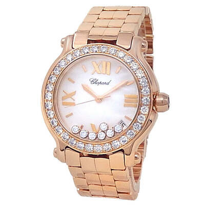 Pre-owned Chopard Happy Sport 18kt Rose Gold Diamond Mother of Pearl Dial Ladies Watch Article#277481-5002 (arb15947)