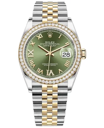 Rolex Datejust 36 Yellow Gold & Diamonds, Olive Green Dial Roman Pave Model m126283rbr-0011 (green, arb16023)